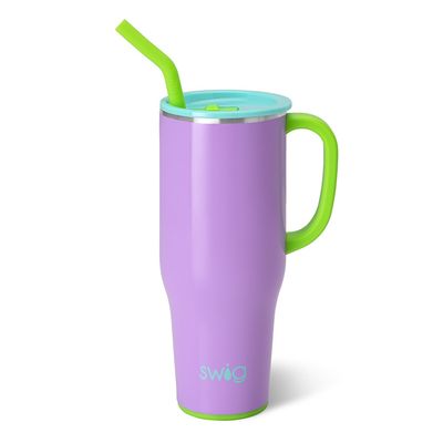 Ultra violet insulated tumbler with 40oz capacity displayed against a white background in studio lighting