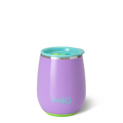 Ultra violet stemless wine cup by Swig Life in 14-ounce size on white background