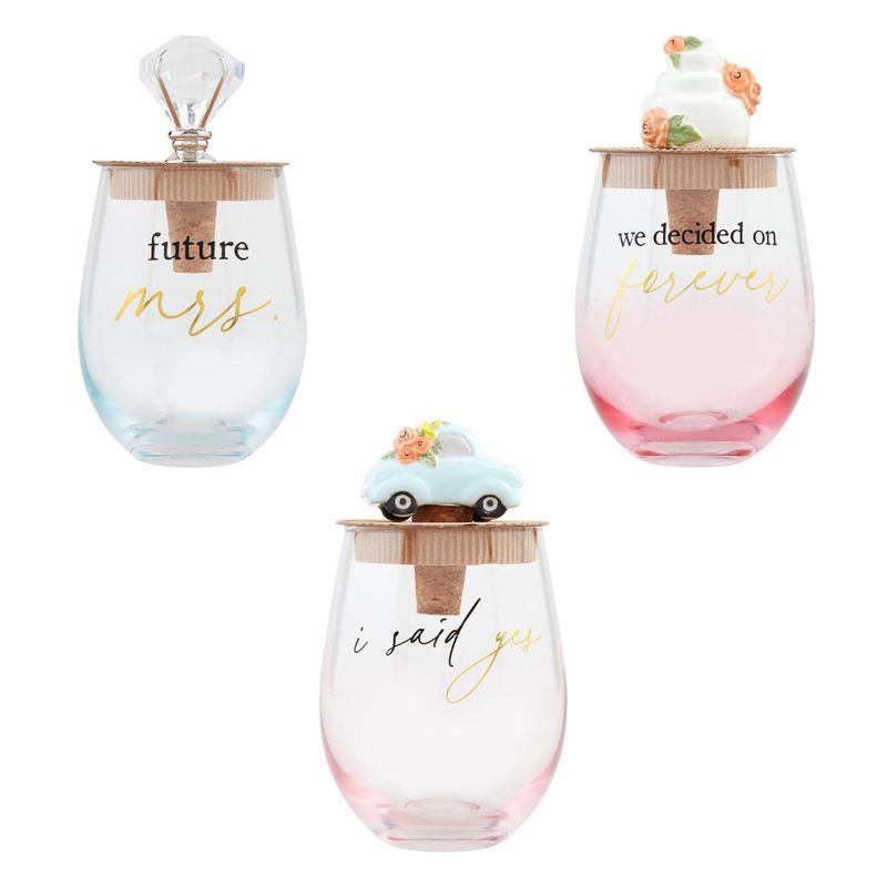 Engaged Wine Glass &amp; Stopper Sets