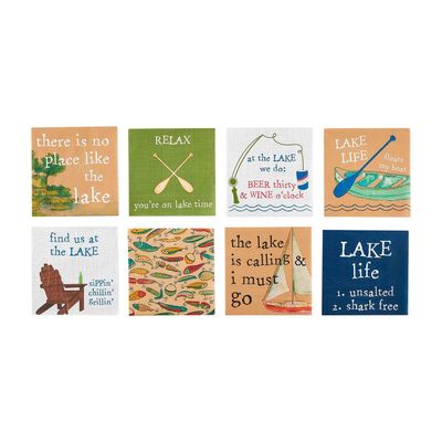 Pack of 12 Mud Pie Lake paper cocktail napkins displayed in studio setting against white background