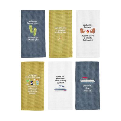 Mud Pie Lake Humor Embroidered Waffle Weave Towel