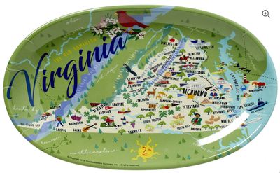 Galleyware Virginia State Map melamine tidbit tray, 8.5 inches, featuring Virginia outline design on cream background, isolated studio shot