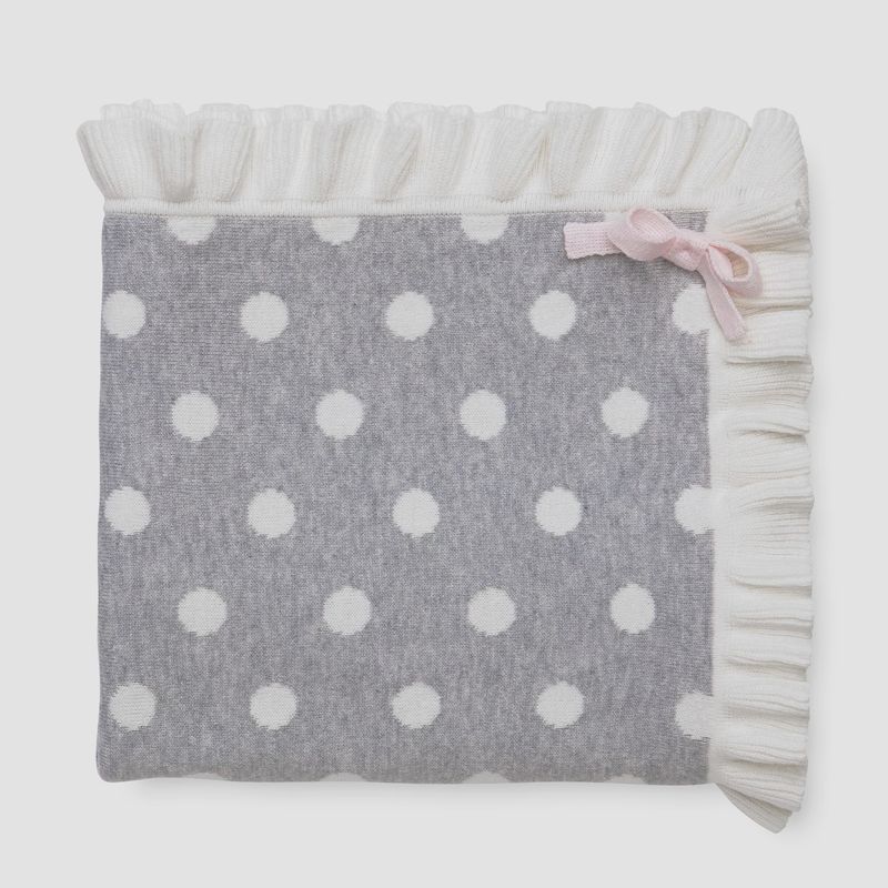 Gray Polka Dot Ruffle Cotton Baby Blanket