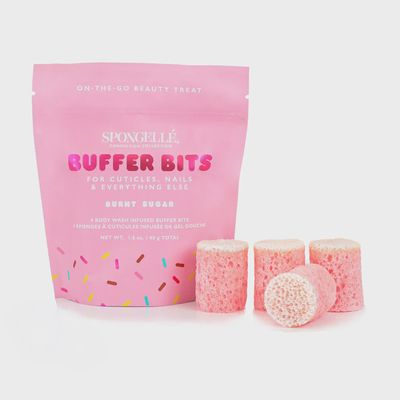 Spongellé Burnt Sugar Confection Buffer Bits dual-sided mini buffer shown on neutral background in studio lighting