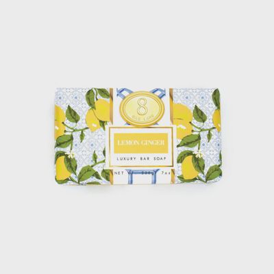 8 Oak Lane Lemon Ginger &amp; Citrus Bar Soap 7 oz in cream wrapper against a neutral background