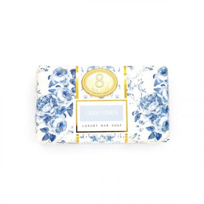 8 Oak Lane Crisp Linen bar soap in Cotton Blossom &amp; Sandalwood scent, displayed against a neutral background