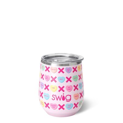Swig Life Be Mine stemless wine cup in 12oz size displayed against a white studio background