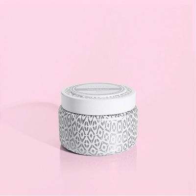 Capri Blue Volcano Scented Travel Tin Candle, White &amp; Silver, 8.5 oz
