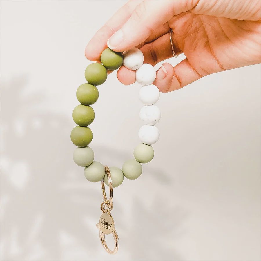 Hands-Free Silicone Beaded Keychain Wristlet - Sage Serenity