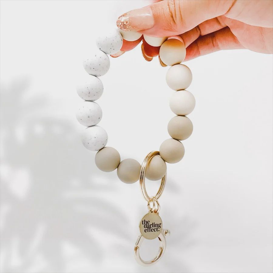 Hands-Free Silicone Beaded Keychain Wristlet Oatmilk Latte
