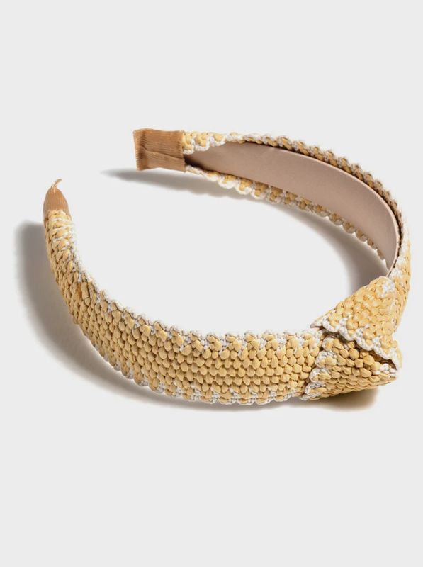 Tufted Straw Knotted Headband, White