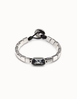 Uno de 50 Anaconda bracelet in silver plating with gray crystal detail, displayed against a plain white background