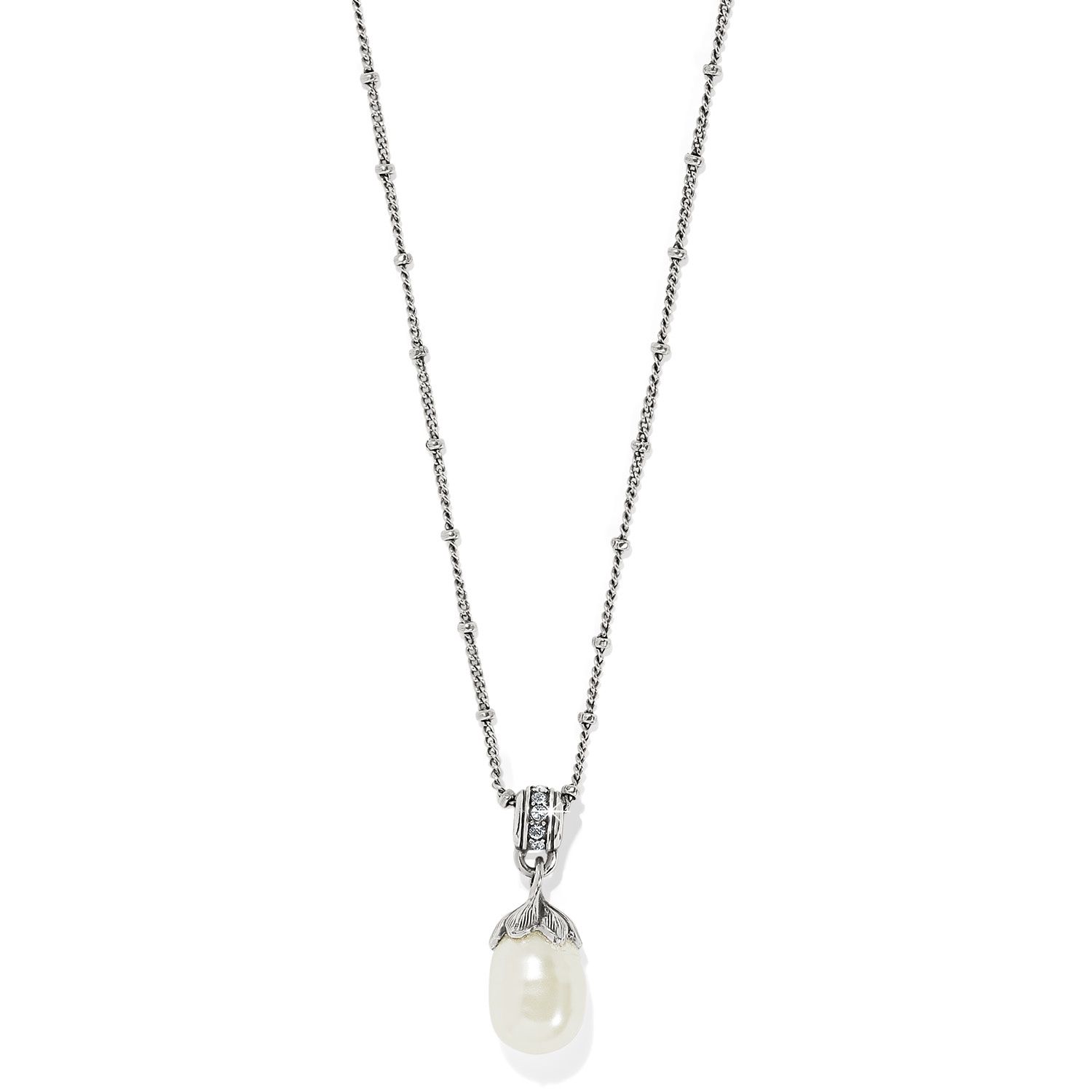 Everbloom Pearl Drop Necklace Silver