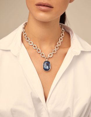 Uno de 50 Light It Up Silver-Plated Denim Blue Swarovski Necklace