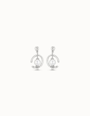 Uno de 50 Inorbit silver-plated hoop earrings with pearl detail, shown on white background