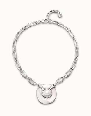 Uno de 50 Ovni Silver-Plated Pearl Large Link Short Necklace