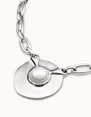 Uno de 50 Ovni Silver-Plated Pearl Large Link Short Necklace