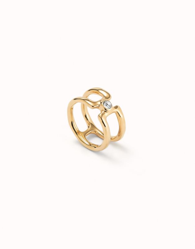 Uno de 50 Ser Indomitable 18K Gold-Plated Double Band Ring White Topaz