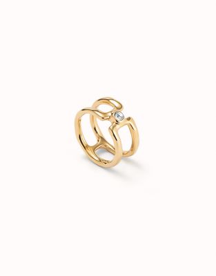 Uno de 50 Ser Indomitable 18K Gold-Plated Double Band Ring White Topaz