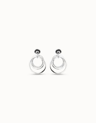 Uno de 50 Hipster silver-plated triple hoop earrings displayed on a neutral background, showing stacked circular hoops with polished metal finish