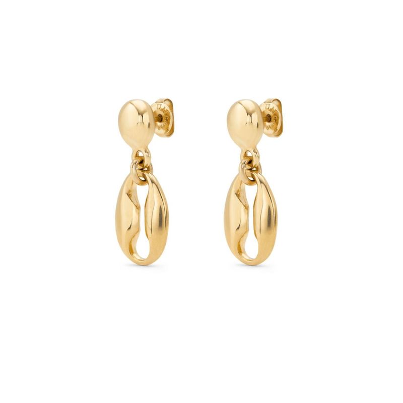 Uno de 50 Merci seashell drop midi earrings in 18KT gold overlay worn in a lifestyle setting