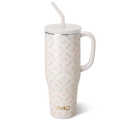 Swig Life Bits and Pieces Mega Mug 40oz in studio setting on neutral background, showing full front view of the insulated tumbler