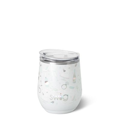 Swig Life Bride to Be stemless wine cup in 12oz size displayed against a neutral background in studio lighting