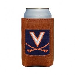 UVA Needlepoint Leather Can Cooler