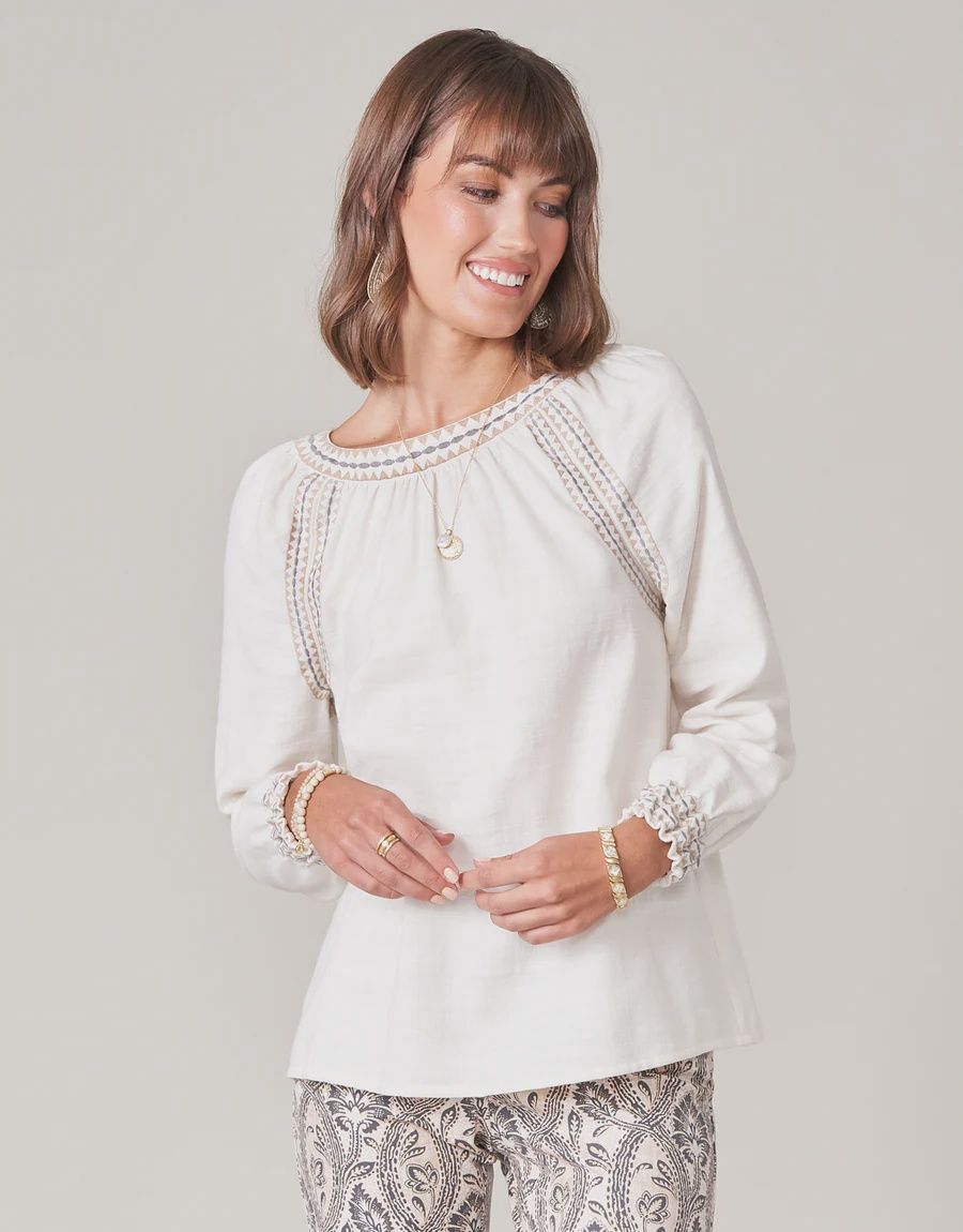 Haleigh Embroidered Top Sand Dollar