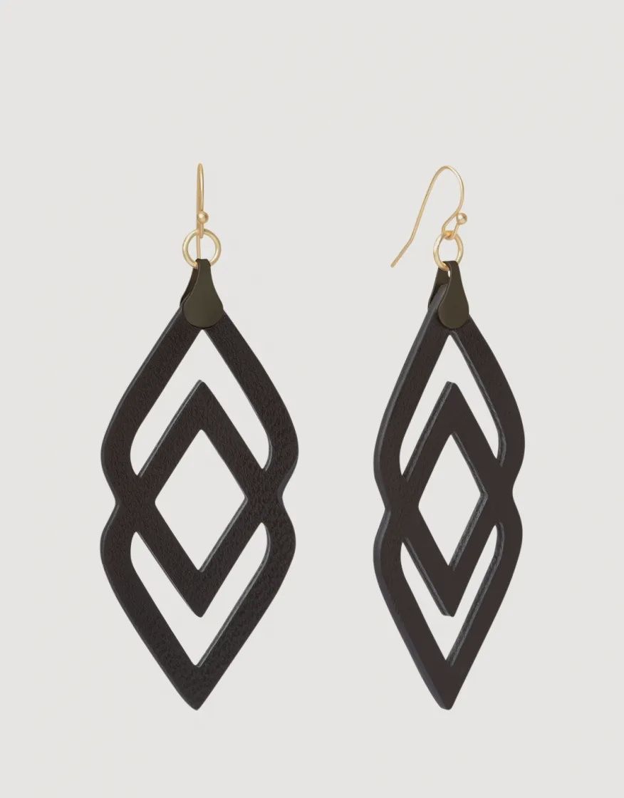 Deco Drama Leather Earrings Black