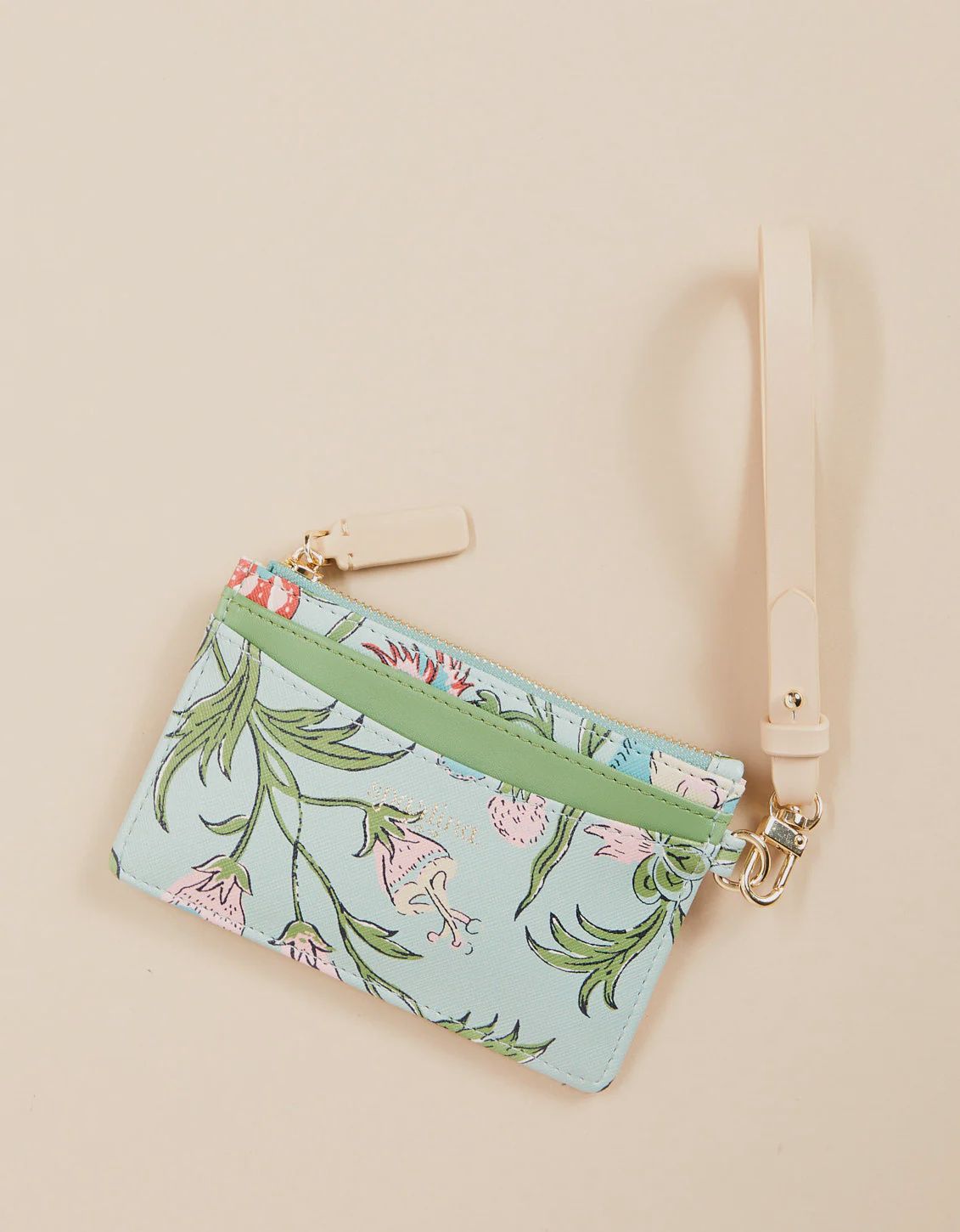 Slim Card Coinpurse Hamilton Floral Block Print Seafoam