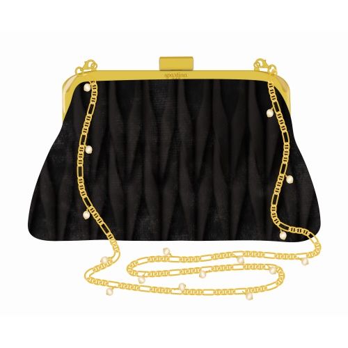 Ruched Velvet Clutch Black