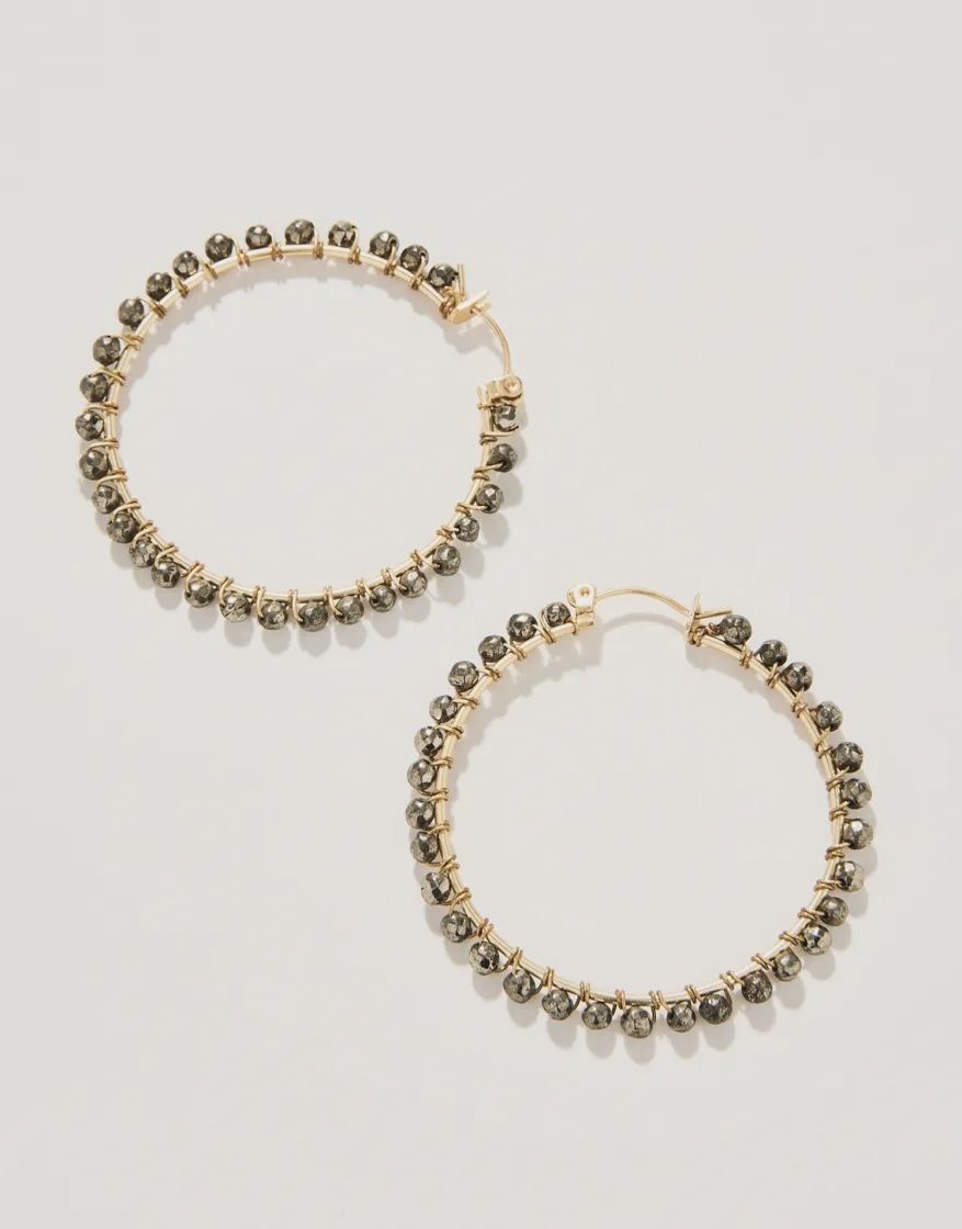 Ann Beaded Hoop Earrings - Pyrite