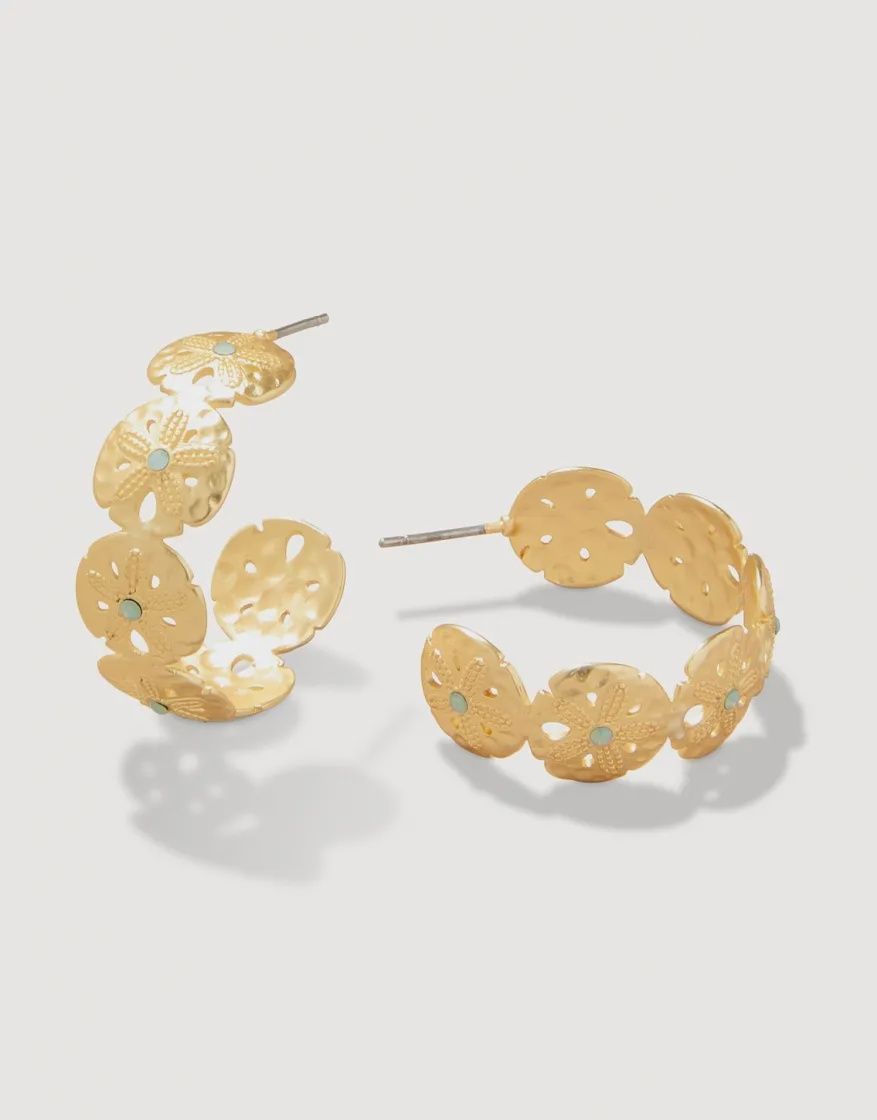 Sand Dollar Hoop Earrings Sea Foam