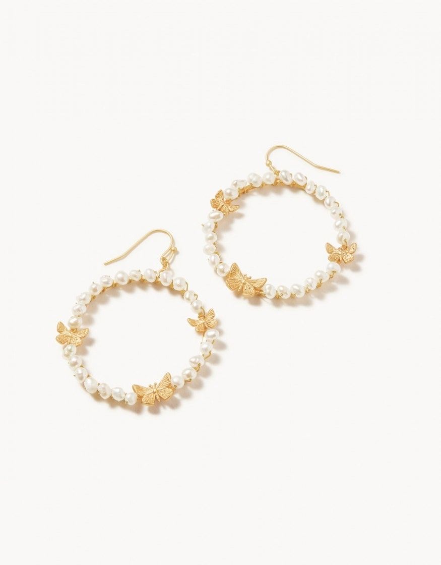 Ann Pearl Butterfly Hoop Earrings