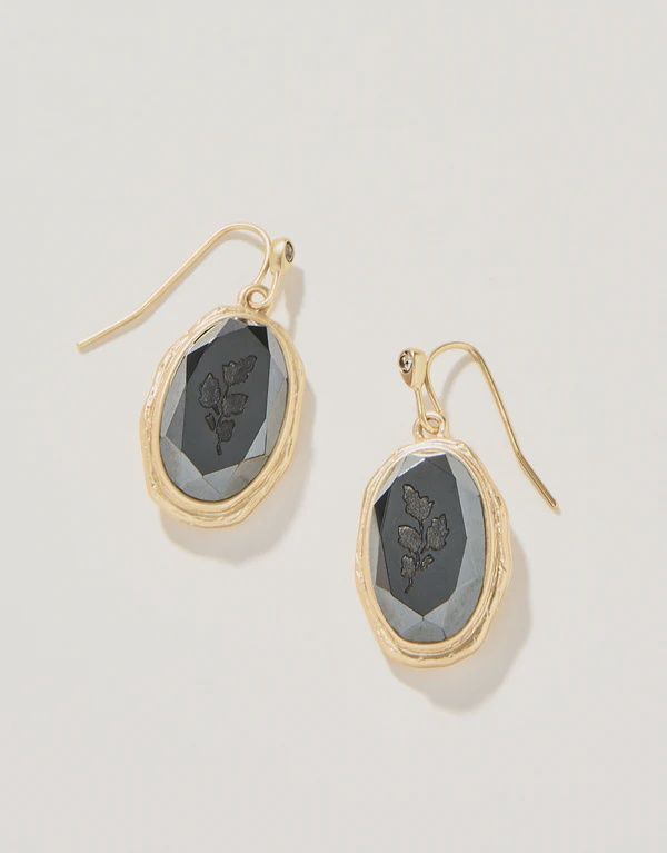 Linden Oval Drop Earrings Carved Hermatite