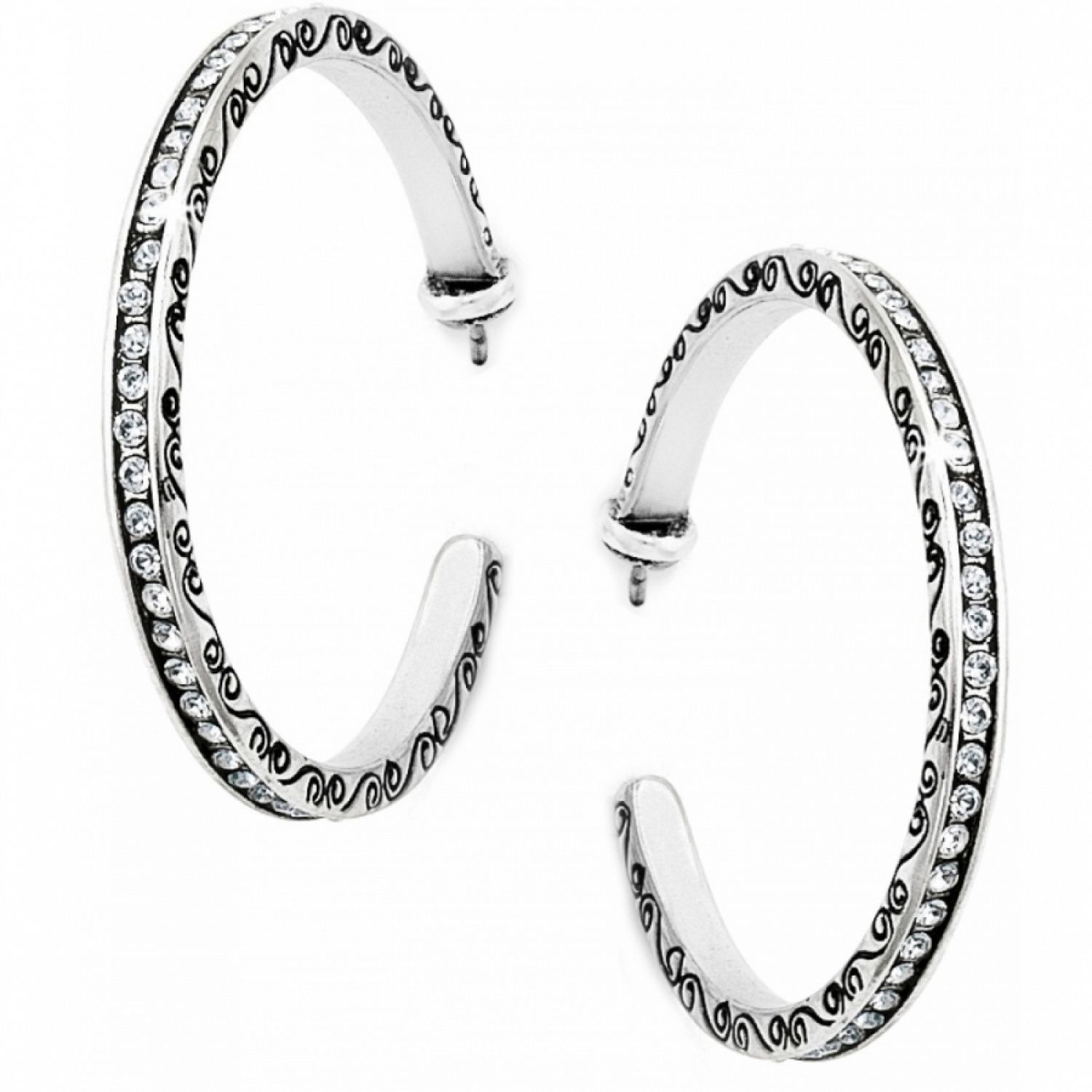 Secret Of Love Hoop Post Earrings - Silver