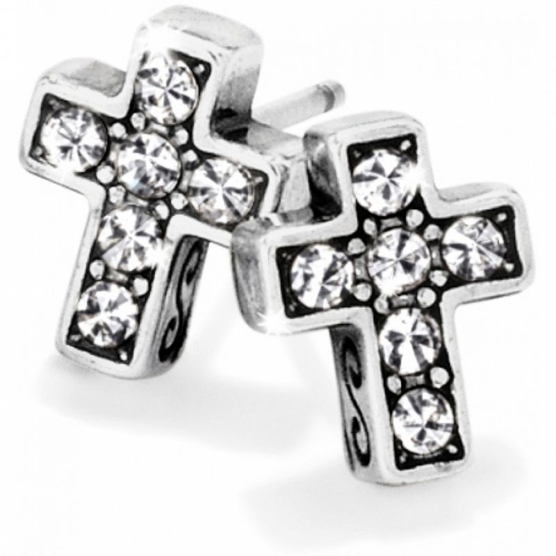 Starry Night Cross Mini Post Earrings - Silver