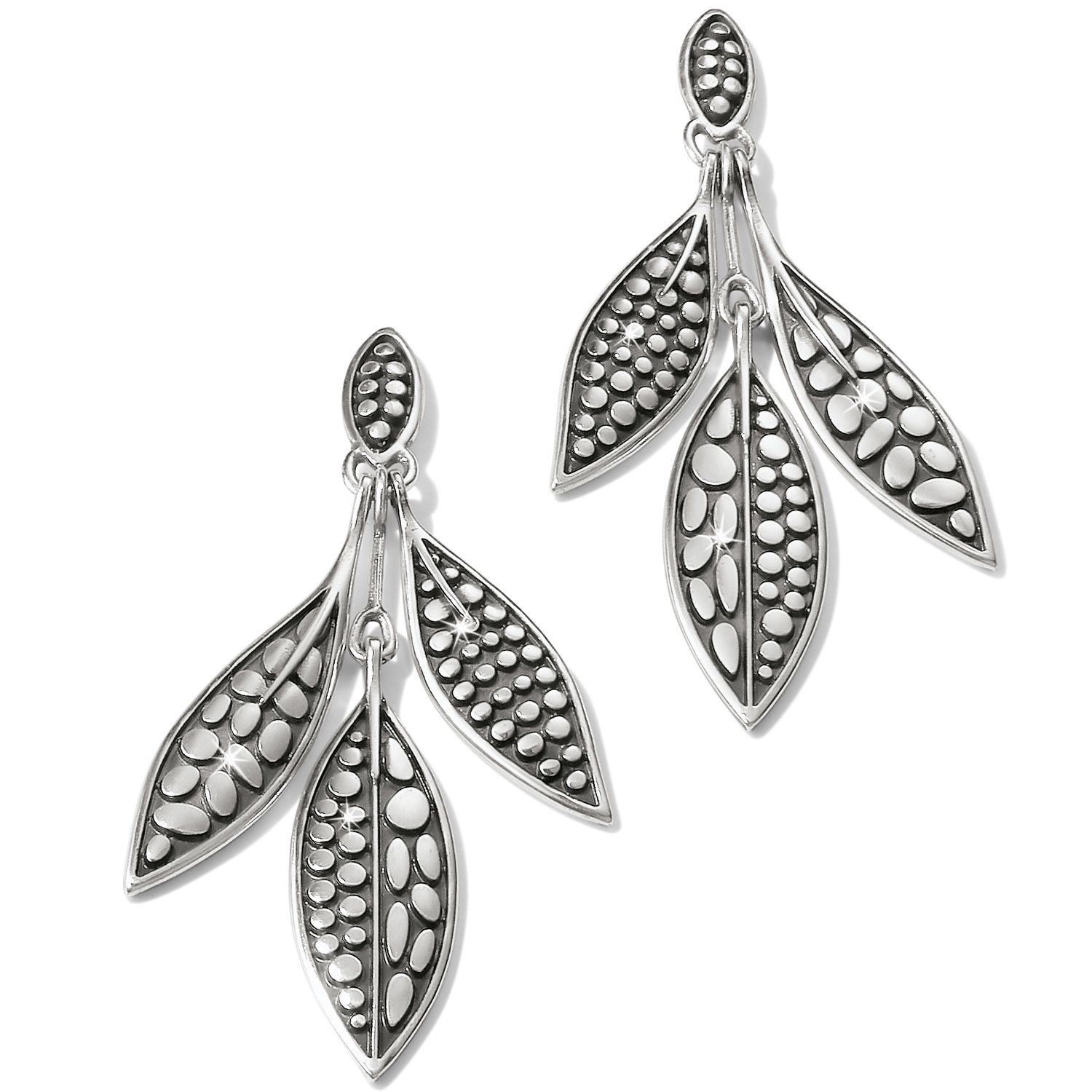 Pebble Leaf Trio Post Drop Earrings - Silver