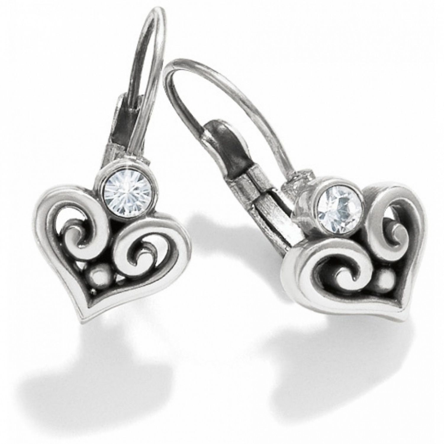 Alcazar Heart Leverback Earrings - Silver