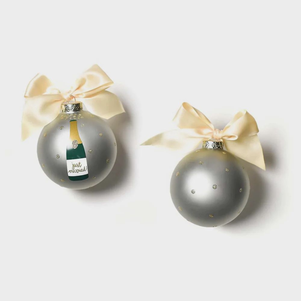 Just Married Champagne Pop Glass Ornament