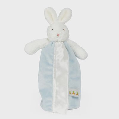 Bud Bunny Bye Bye Buddy 11 inch lovey blanket by Bunnies by the Bay, featuring a soft plush bunny attached to a blanket on a white studio background