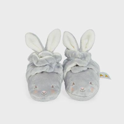 Bloom Bunny baby slippers in soft pastel with snap closure detail, shown on white background
