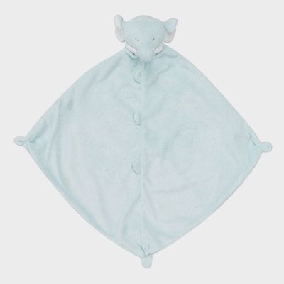 Blue elephant security blanket by Angel Dear, 13 by 13 inches, microfiber construction, displayed against white background