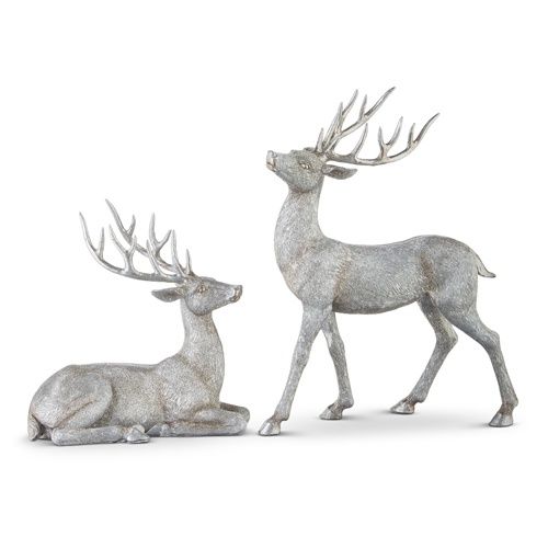 15.25&quot; Silver Glittered Deer