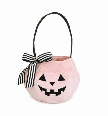 Pink pumpkin-shaped Halloween bag by Mon Ami displayed against a white studio background
