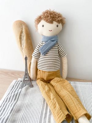 Mon Ami Henri 22" Plush Doll Striped Top &amp; Mustard Dungarees