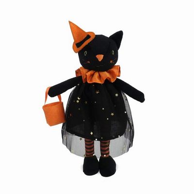 Mon Ami Dorrie Cat Witch plush doll, 12 inches tall, featuring a black cat in purple witch attire against a white background