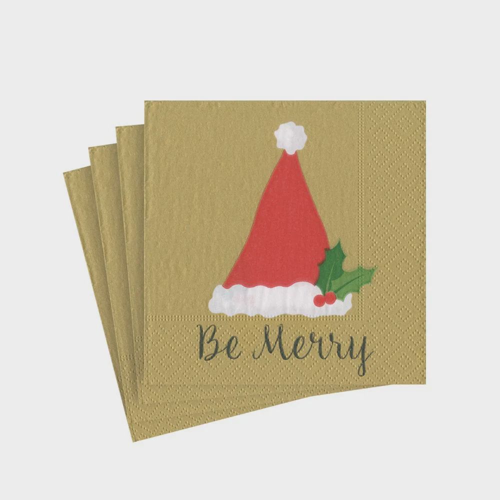 Be Merry Paper Cocktail Napkins in Gold