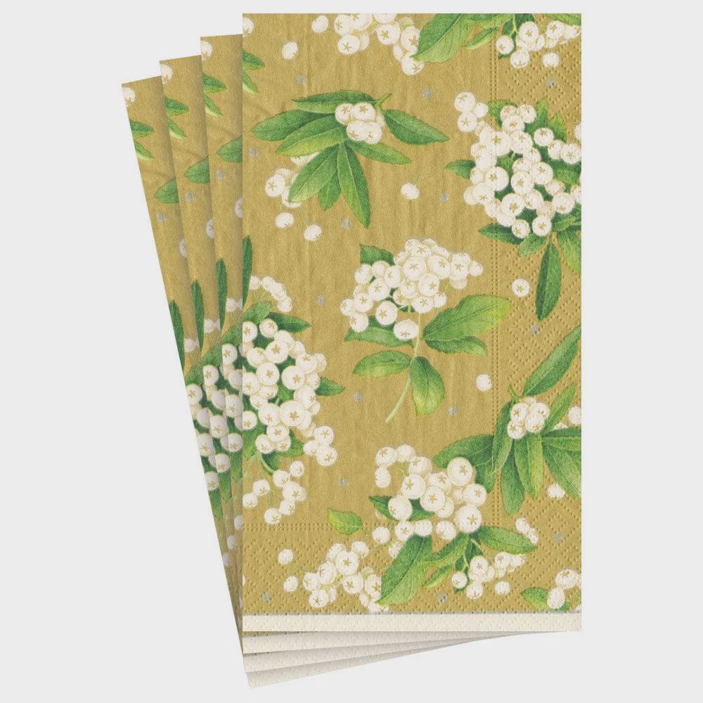 Christmas Berry Paper Guest Towel Napkins in Gold &amp; White